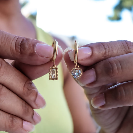 Earring hoops with pendant - gold & silver