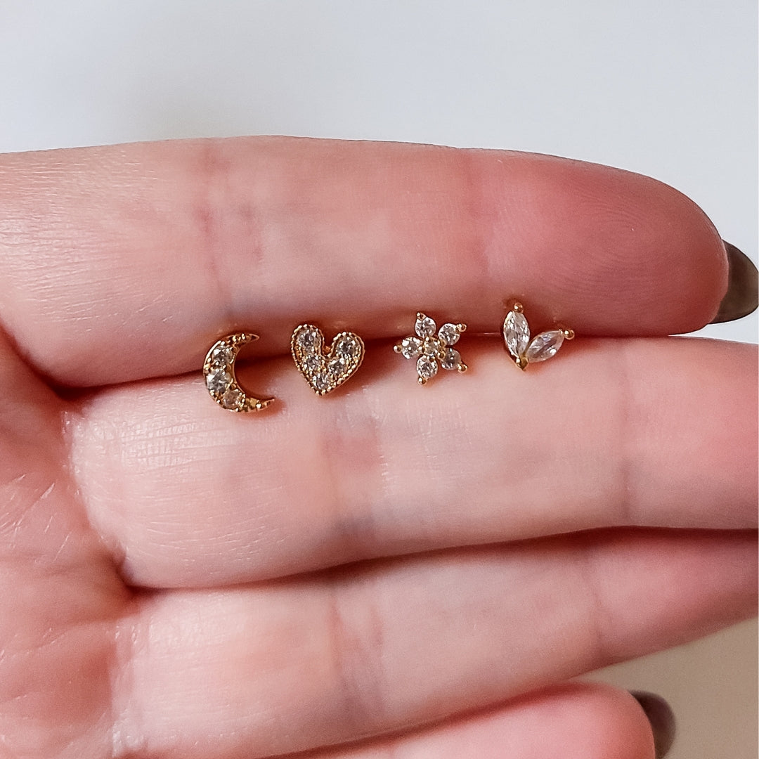 Ear studs zirconia symbols - gold