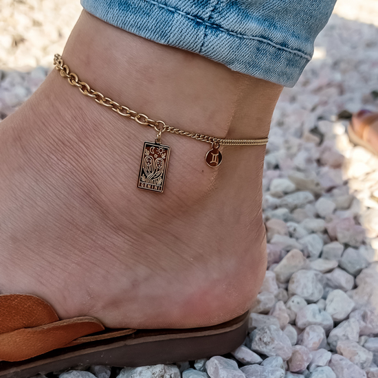 Junkie Curaçao silver sign & Jewel – zodiac - gold Anklet